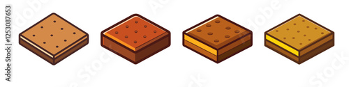 Illustrations of Square Brownies with Different Flavors - A set of illustrations showing square brownies with various flavors, textures, and toppings, perfect for dessert visuals.

