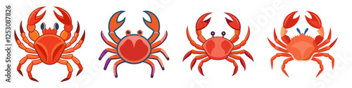 Illustrations of Colorful Crabs in Various Poses - A set of illustrations featuring colorful crabs in different poses, perfect for marine life or seafood-related content.

