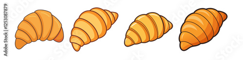 Fresh Croissant Illustrations with Golden Crust - A set of delicious croissant illustrations showing flaky, golden-brown pastries, perfect for breakfast or a light snack.

