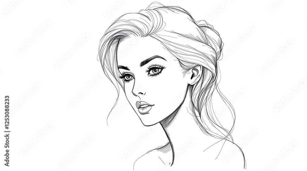 A simple pencil-style drawing of a fair-skinned woman with flowing hair. A simple pencil-style drawing of a fair-skinned woman with flowing hair.