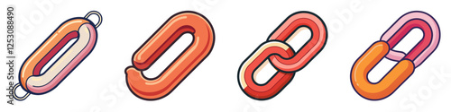 Cartoon Sausage Links in Different Styles - A set of cartoon sausage links in various shapes and colors, perfect for food, cooking, and meal-related content.
 

