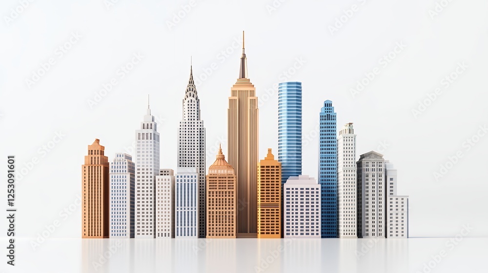 Fototapeta premium Low Poly City Skyline In Various Colors On White Background