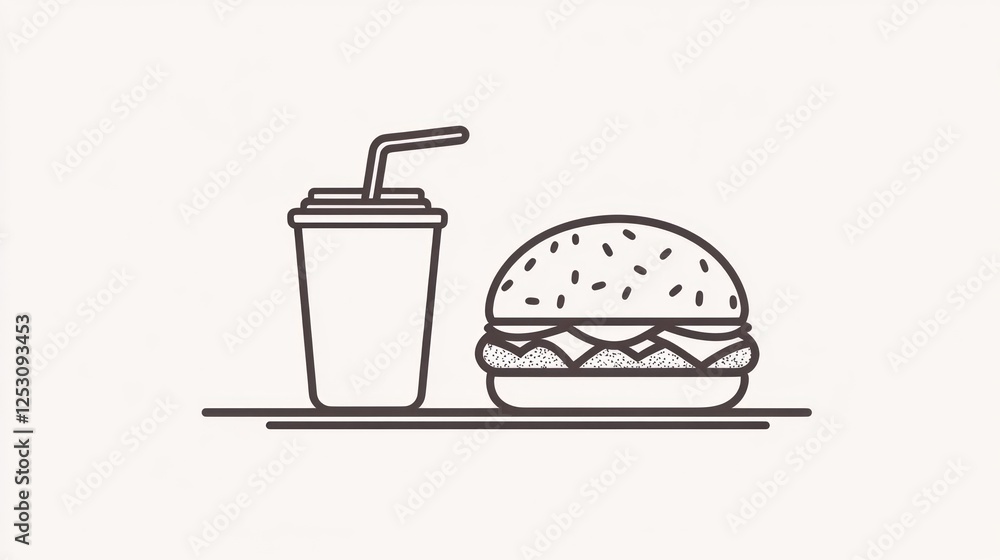 Simple line art illustration of burger and soda (1) Simple line art illustration of burger and soda (1)