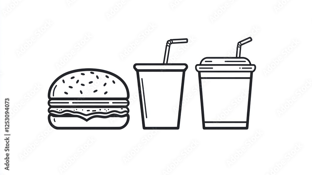 Simple black and white fast food icons Simple black and white fast food icons