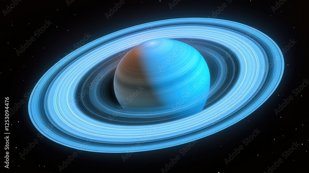 Fototapeta premium A captivating scene of a ringed planet orbiting near a star, with the rings glimmering.