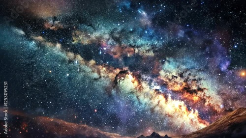 Explore the breathtaking beauty of the cosmic wonders illuminated by distant stars in an endless universe at night. Generative AI