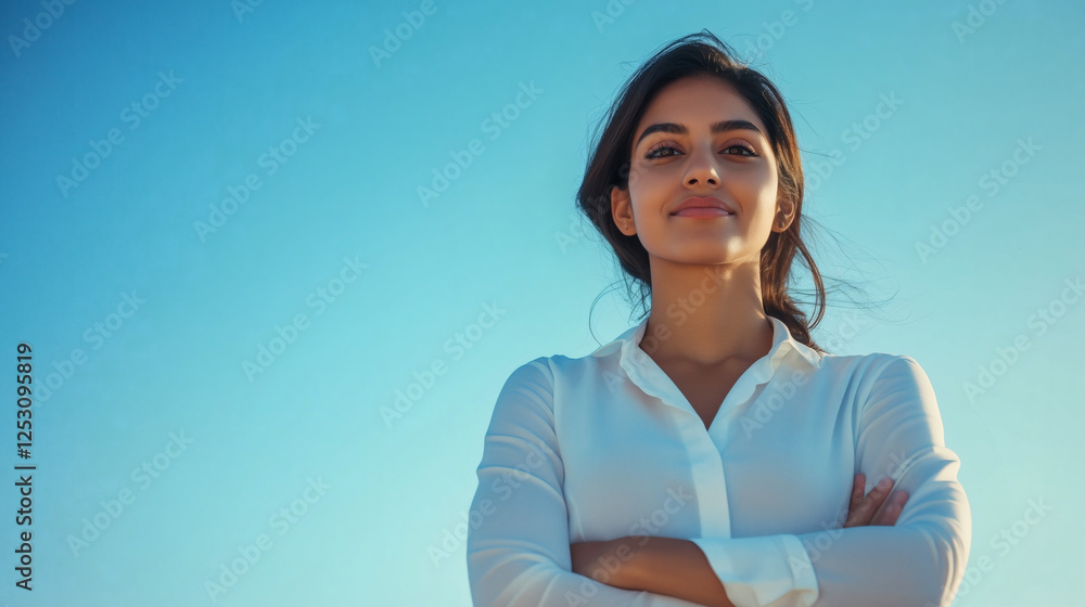 Portrait of a indian woman looking confident in a sky background | Indian successful buisness woman | Woman empowerment Portrait of a indian woman looking confident in a sky background | Indian successful buisness woman | Woman empowerment