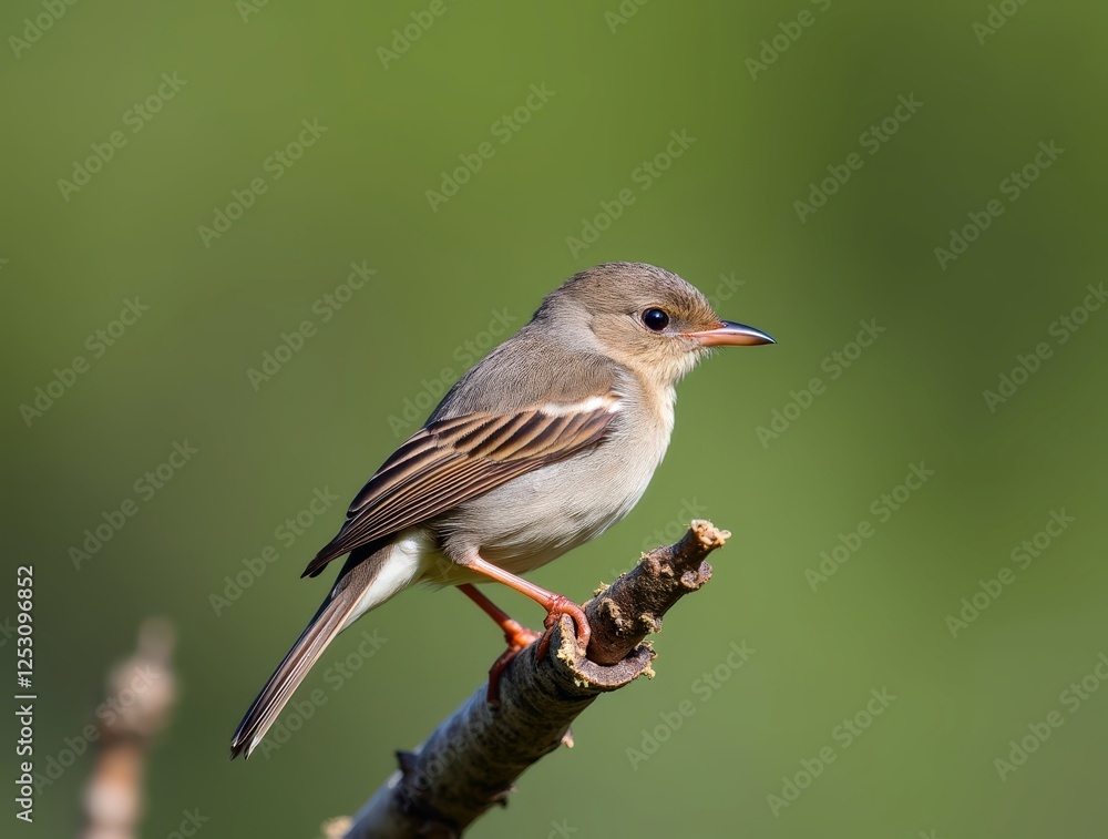 Tiny songbird perching on a branch with detailed feathers Tiny songbird perching on a branch with detailed feathers