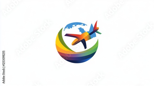 Free Download Colorful Airplane Over Earth Logo - GFXLoad