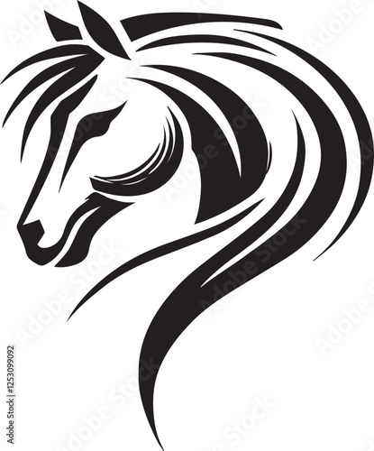 Tribal-Style Horse Head Vector Illustration Black and White

