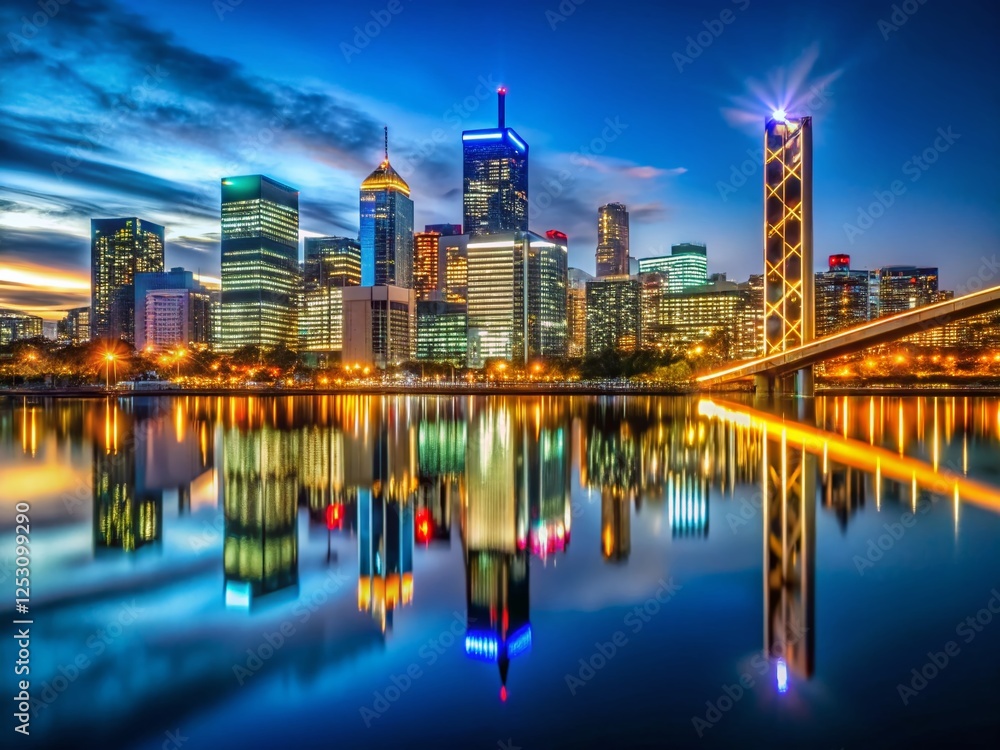 Fototapeta premium Night Cityscape Equal Sign Reflection - Urban Lights and Symmetry
