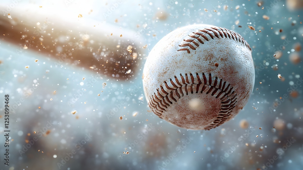 A dynamic image of a baseball in mid-flight, struck by a bat, creating a sense of fast-paced action and energy. Action Shot Baseball in Motion, Dirt and Bat Blur Close up Baseball bat hitting a ball A dynamic image of a baseball in mid-flight, struck by a bat, creating a sense of fast-paced action and energy. Action Shot Baseball in Motion, Dirt and Bat Blur Close up Baseball bat hitting a ball