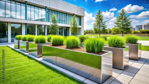 Wallpaper Mural Sleek green planters: modern minimalist design for home office, rectangular shape. Torontodigital.ca