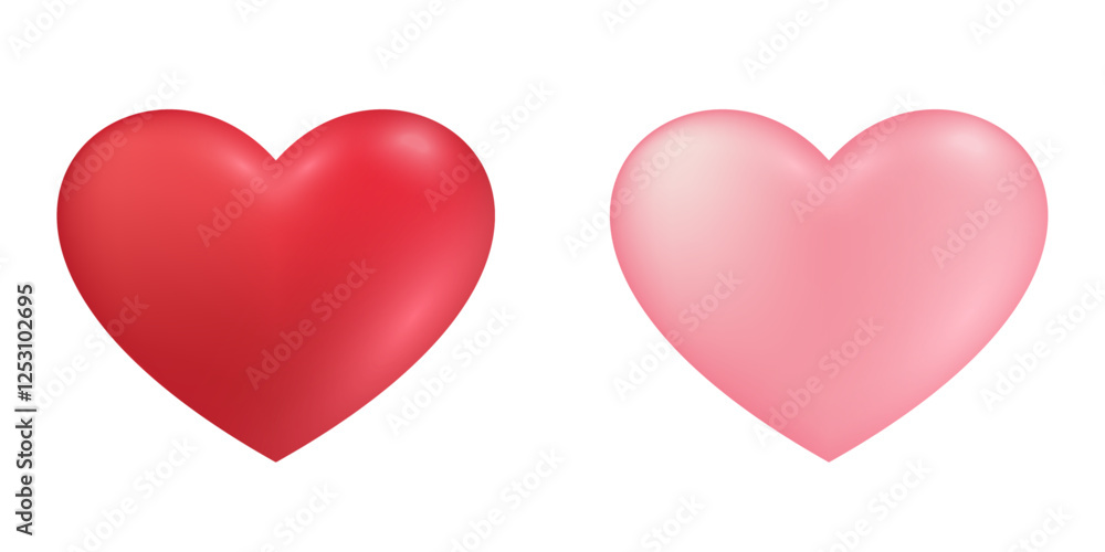 Valentine's day rose pink and red gradient hearts set isolated on white background. Vector illustration. Valentine's day rose pink and red gradient hearts set isolated on white background. Vector illustration.