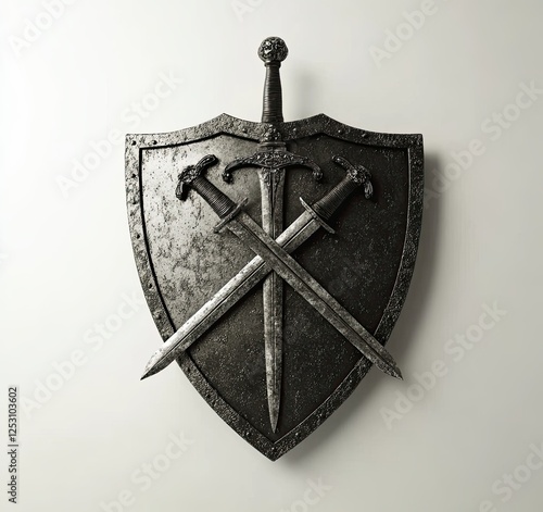 The coat of arms of a medieval knight with a shield and sword isolated photo