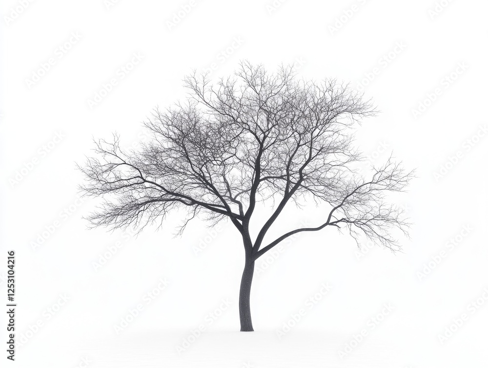 Silhouette of a bare tree in winter. The stark branches create an interesting texture against the snowy backdrop. Silhouette of a bare tree in winter. The stark branches create an interesting texture against the snowy backdrop.