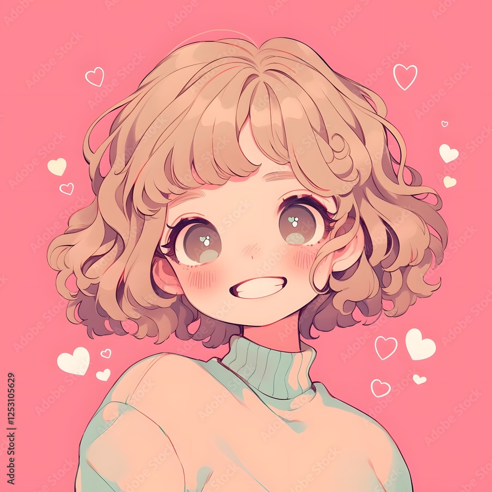 Chibi-Style Cartoon Character with Exaggerated Features and Cheerful Smile Chibi-Style Cartoon Character with Exaggerated Features and Cheerful Smile