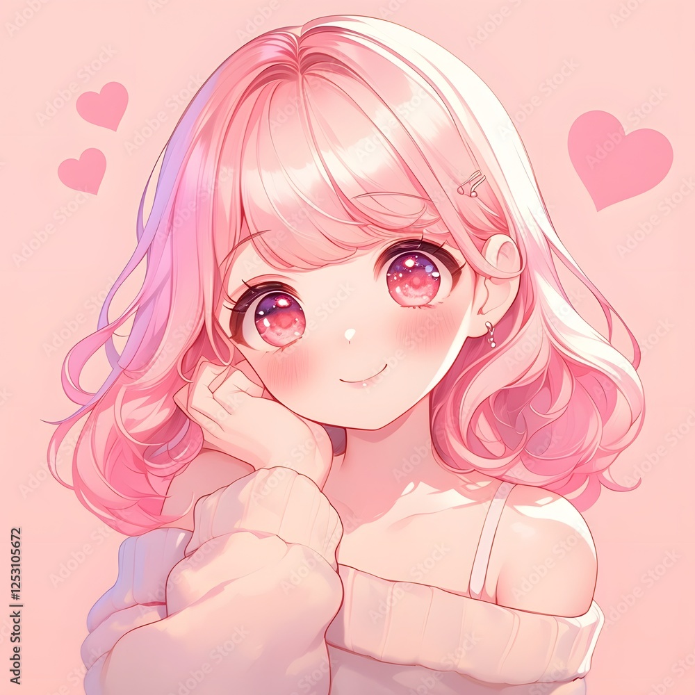 Cheerful Chibi Character with Exaggerated Pastel Features and Radiant Smile Cheerful Chibi Character with Exaggerated Pastel Features and Radiant Smile