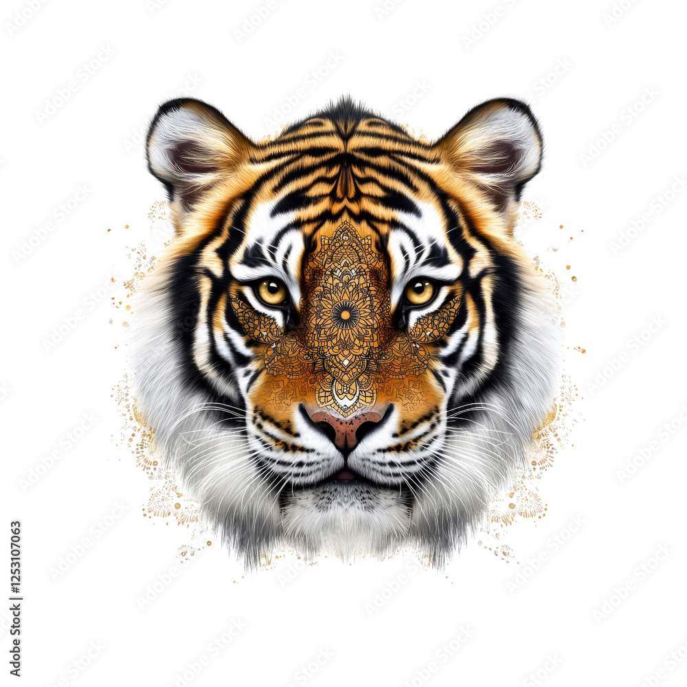 Majestic Tiger with Mandala Face A Digital Art Portrait Majestic Tiger with Mandala Face A Digital Art Portrait