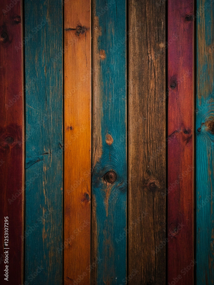 Obraz premium Colorful wooden texture with warm hues, ideal for backgrounds.