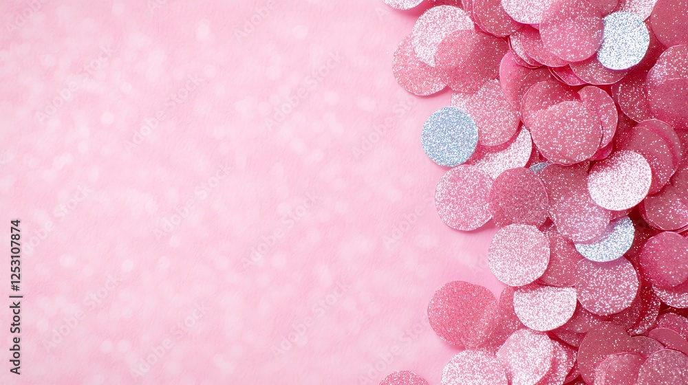 Fototapeta premium Pink And Light Blue Confetti Circles On A Soft Pink Background