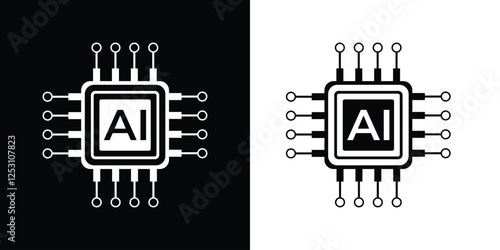 Modern AI Chip Icon in Monochrome Style, Futuristic, Minimalist, High-Tech Design for Artificial Intelligence, Machine Learning, Technology, Innovation, Digital Transformation and Smart Computing