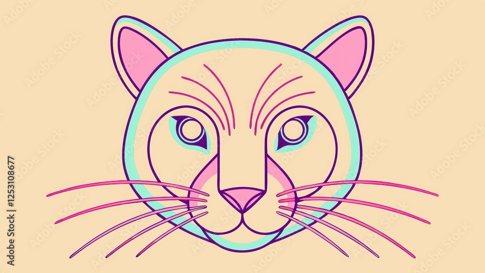 Stylized Cat Face with Whiskers and Big Eyes Stylized Cat Face with Whiskers and Big Eyes