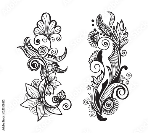 Hand drawn black and white Henna Designs climbers collection