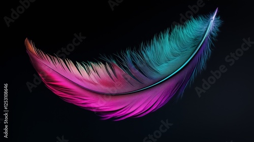 Black background Hyper realistic 8k purple and teal feather photo