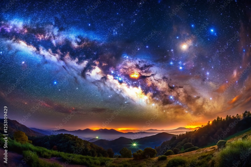 Panoramic Night Sky Astrophotography: Cassiopeia Constellation Panoramic Night Sky Astrophotography: Cassiopeia Constellation