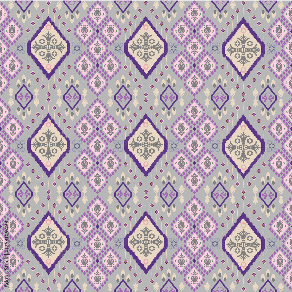 Ikat fabric pattern, full fabric pattern vertical ikat model Gray background illustration vector Ikat fabric pattern, full fabric pattern vertical ikat model Gray background illustration vector