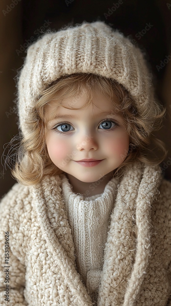 Adorable toddler girl in knitted hat and cardigan. Adorable toddler girl in knitted hat and cardigan.