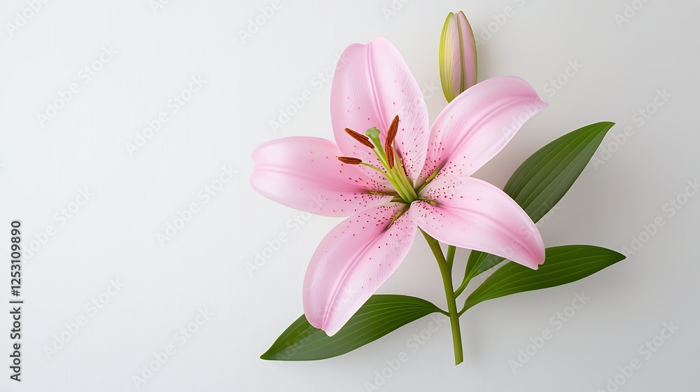 Fototapeta premium Pink Lily Blossom On White Background