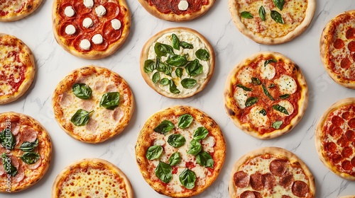 A delicious variety of gourmet pizzas.