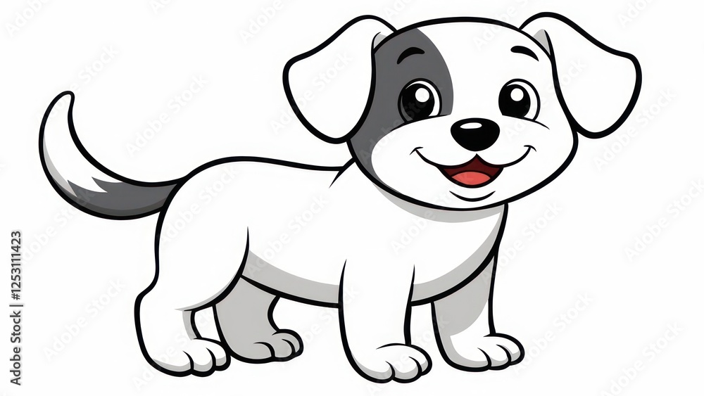 Cute Cartoon Dog Drawing with Smile on a White Background Cute Cartoon Dog Drawing with Smile on a White Background