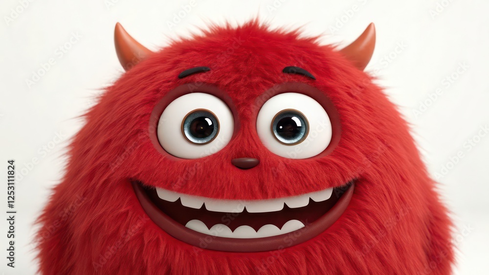 Cute Cartoonish Red Monster with Round Body and Furry Texture Cute Cartoonish Red Monster with Round Body and Furry Texture