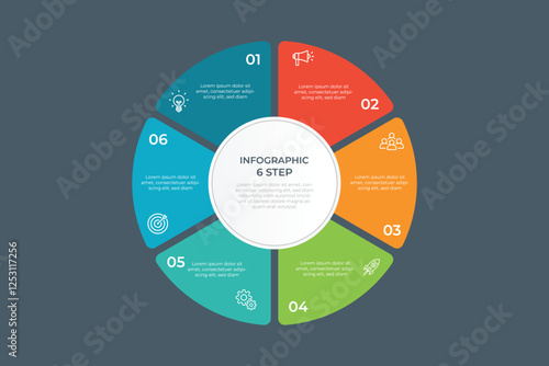Pie Chart Glassmorphism Infographic Template With 6 Options, Steps, Parts, Segments. Vector Illustration For Business Financial Report