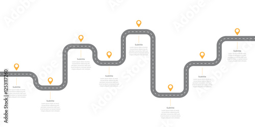 Infographic roadmap design template. Business Timeline of 8 Important Business Events annual business presentation. Vector illustration