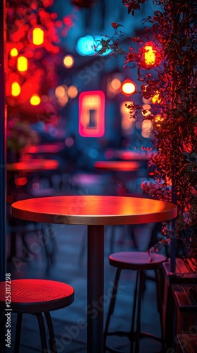 Wallpaper Mural Cozy Evening Patio with Warm Lighting in Urban Cafe Setting Torontodigital.ca