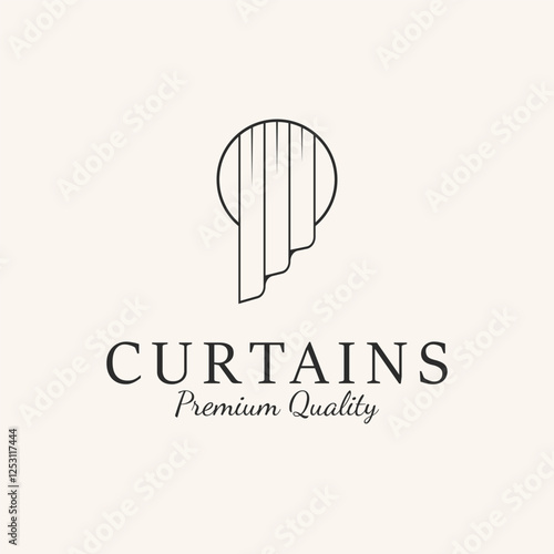 curtain line art logo vector design illustration.
