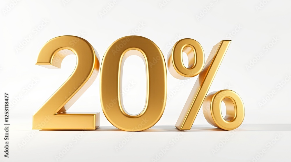 Golden Twenty Percent Off Sign Displayed on a White Background Golden Twenty Percent Off Sign Displayed on a White Background