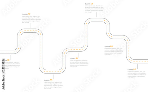 Business Timeline 7 Annual Business Milestones. Infographic roadmap design template. Business Presentation, Planning and Project. Vector Illustration. photo