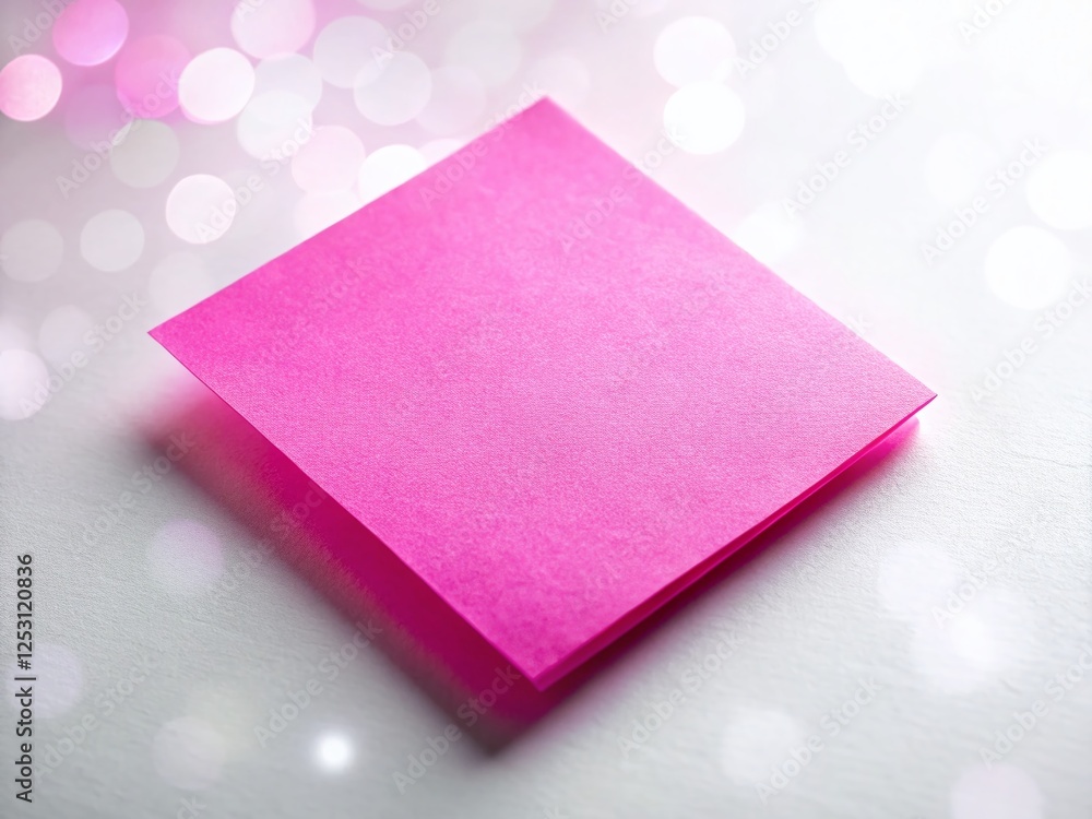 Pink Sticky Note with Bokeh Shadow - Minimalist Office Supplies Stock Photo Pink Sticky Note with Bokeh Shadow - Minimalist Office Supplies Stock Photo