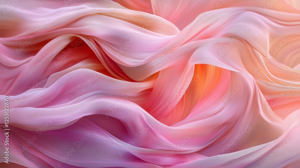 Obraz premium Elegant fabrics of chiffon, silk, and gauze swirling dynamically yet gracefully, weaving around each other in a synchronized dance.