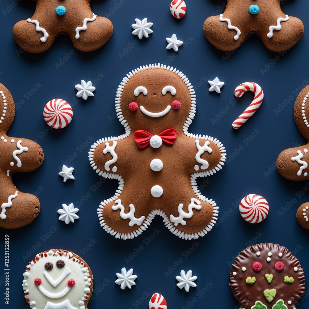 A plushcreamy gingerbread chocolate on plain navy background A plushcreamy gingerbread chocolate on plain navy background