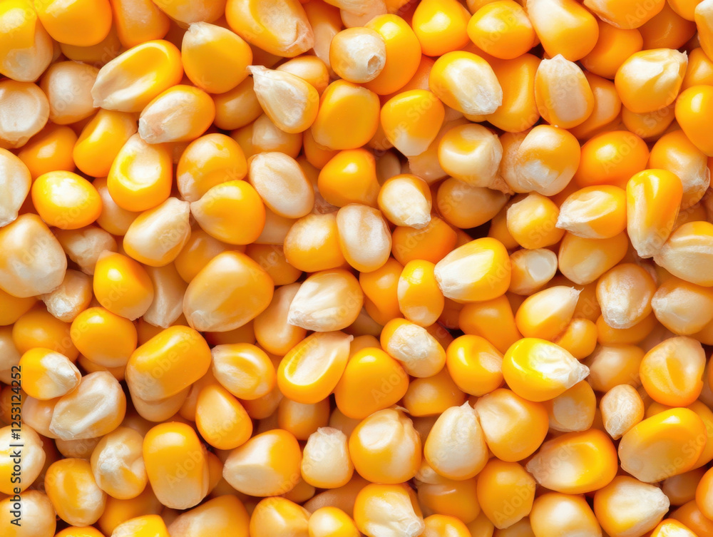 Fresh yellow corn kernels are piled together, showcasing their vibrant color and texture. This highlights natural beauty of corn, staple in many diets Fresh yellow corn kernels are piled together, showcasing their vibrant color and texture. This highlights natural beauty of corn, staple in many diets