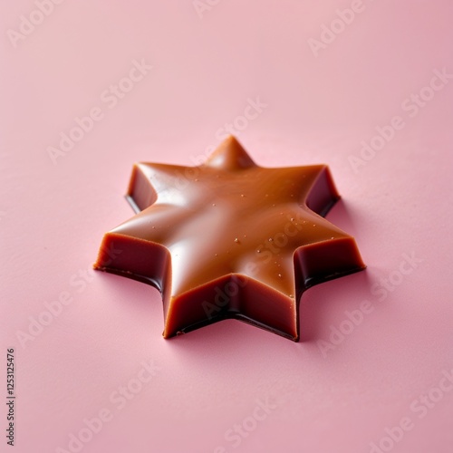 A star shape caramelfilled chocolate on plain pink background photo