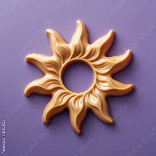 A sun shape hazelnut cream chocolate on plain periwinkle background photo