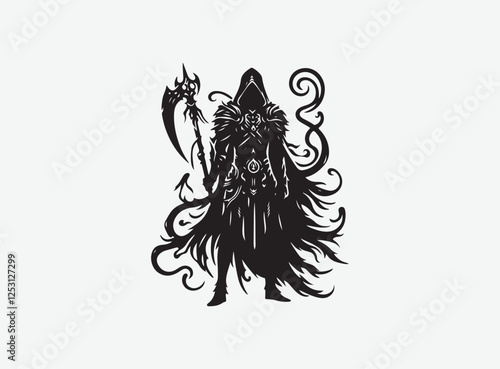 Fantasy Warrior Silhouette Black Solid Illustration of Epic Heroic Battle Character