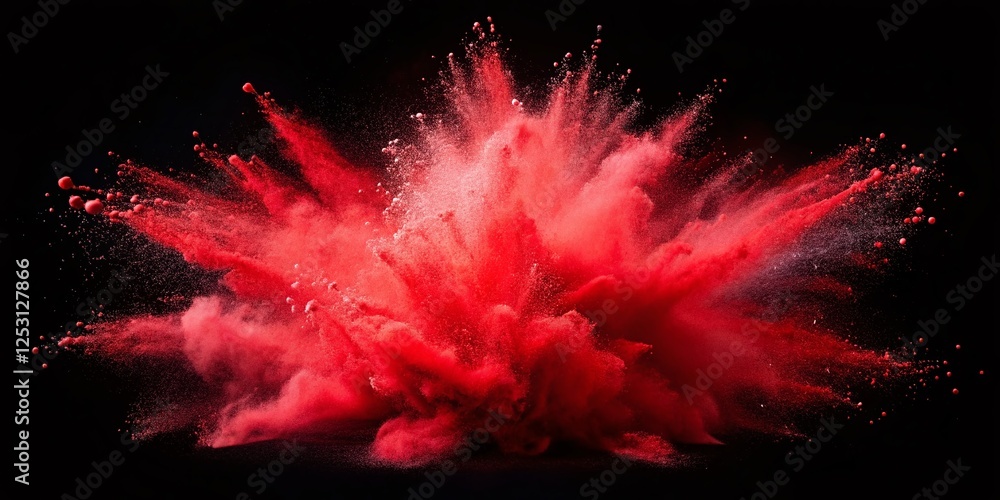 Red Powder Explosion: Macro Freeze Motion Photography - Vibrant Dust Cloud on Black Red Powder Explosion: Macro Freeze Motion Photography - Vibrant Dust Cloud on Black